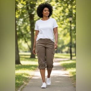 Lee - EC - Women's Brown Cargo Roll Tab Capris